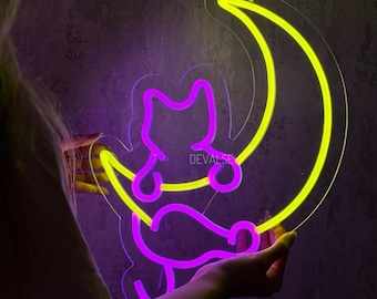 Led-neonreclame Cat on Moon – Nachtlampje