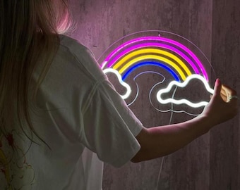 Led-bord neon regenboogwolk – Grillige muurdecoratie voor de kinderkamer