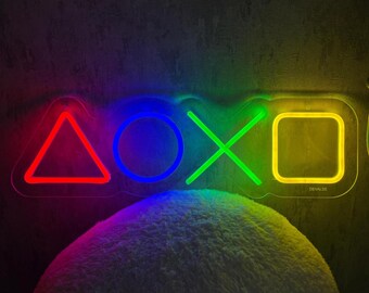 Neon gaming-knopbord – driehoek, vierkant, x, cirkel – gamerkamerdecoratie