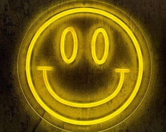 Neonreclame smiley – geel ledlicht, moderne muurdecoratie