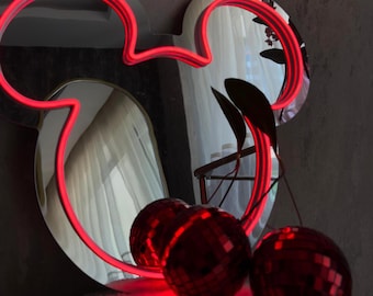 Rood neonreclame Mickey Mouse – led-muurdecoratie met spiegel aan de achterkant