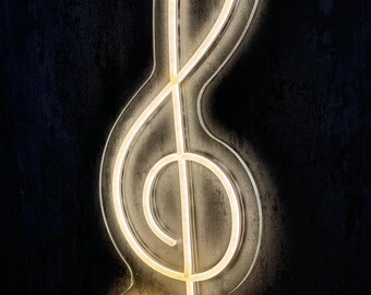 Handgemaakt neonbord solsleutel – decor muziekstudio