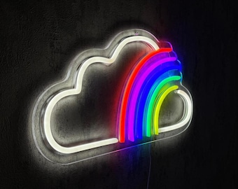Neonreclame wolken en regenboog | Led-muurdecoratie kinderkamer
