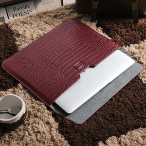 Personalized Crocodile Embossed Laptop Case with Gold Foil Name, Vegan Leather MacBook Air & Pro Sleeve 13" 14" 15" 16", Gift for Her image 3