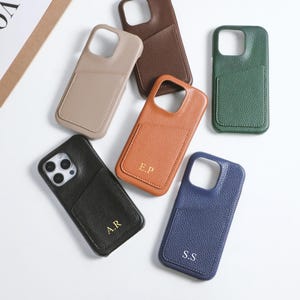 Custom Lychee-Textured Vegan Leather Phone Case with Card Slot, for iPhone 17 16 15 14 13 12 Pro Max/Pro/mini Case, Initial Phone Case Cover