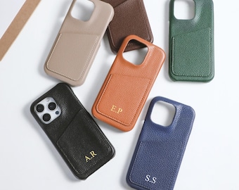 Funda para teléfono de cuero vegano con textura de lichi personalizada con ranura para tarjetas, para iPhone 17 16 15 14 13 12 Pro Max/Pro/mini, funda para teléfono con inicial