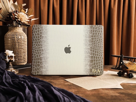 Personalized Cream Brown Crocodile Leather MacBook Case, MacBook Cover with Gold Foil Name For Neo A18, Air & Pro 13 14 15 16, Gift for Her