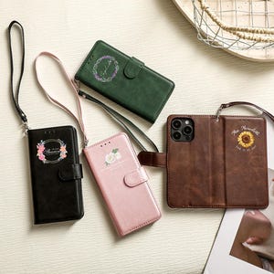 Custom Flowers Leather Flip iPhone Case,2 in 1 Magnetic Phone Cover for iPhone 16, 16E,15, 14, 13, 12, 11 Plus, Detachable Wallet Phone Case