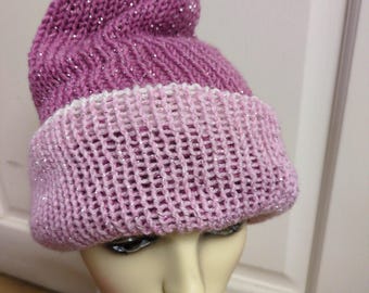 Handmade purple mix knitted hat, one size.