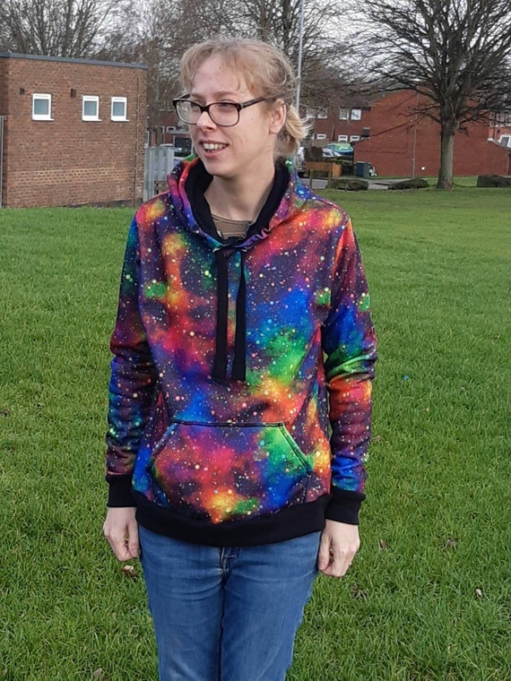 Adult unisex cosmic galaxy hoodie,rainbow galaxy hoodie,speckled galaxy hoodie, rainbow coloured hoodie,space galaxy hoodie.