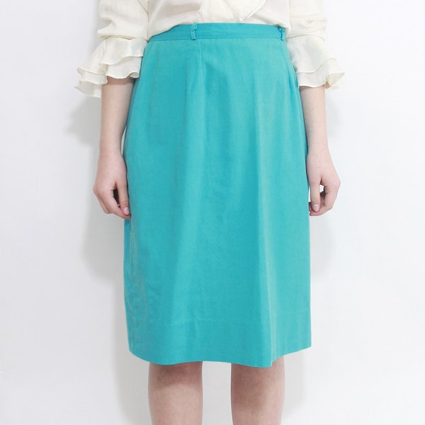 SALE - 1960s Aqua Blue Pencil Skirt M