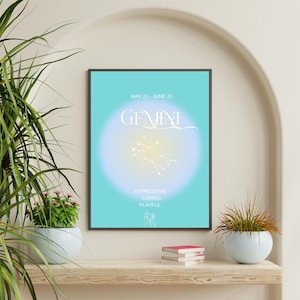 Gemini Zodiac Aura Art Print | Expressive, Caring, Playful Astrology Decor | Teal & Yellow Aura | Horoscope Wall Art | Instant Download