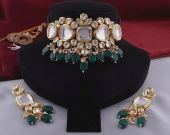 Gargantilla Kundan Meena con pendientes, joyería nupcial de Bollywood, conjunto indio