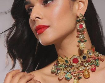 Gargantilla nupcial Kundan, joyería india inspirada en Sabyasachi, joyería nupcial para bodas