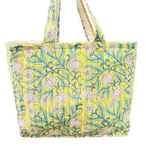 Block Print Cotton Quilted Tote Bag, Tote Bag, Quilted Bags, Shopping Bag, Beach Bag, Hand Block Print Tote Bag, Floral Beach Bag