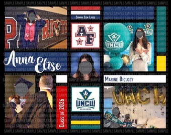 Modelo de colagem para transição do ensino médio para a faculdade | Lembrança personalizada de formatura no Canva | Painel de fotos para a faculdade | Layout com 5 fotos