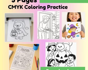 Halloween Coloring Pages for Kids – Printable Cute Witch, Pumpkin, Cat, Bear, Trick or Treat – Instant Download Activity Book
