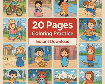 World Landmarks Coloring Book: Kids Travel Activity (PDF Downloadable Pages)