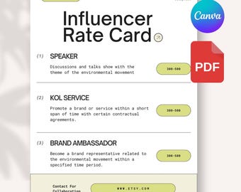 Minimalistische Influencer Preiskartenvorlage | Canva bearbeitbarer Lautsprecher & KOL Preisblatt | A4 - US Letter