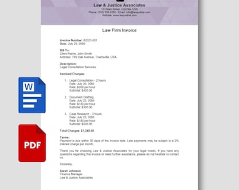Law-Firm Invoice Template | Legal Billing Statement in PDF & Word | Professional Attorney Fee Invoice