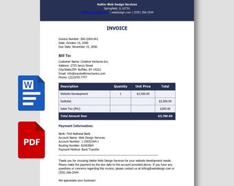 Web Design Invoice Template | Editable PDF & Word | Service Billing Form for Freelancers - Agencies