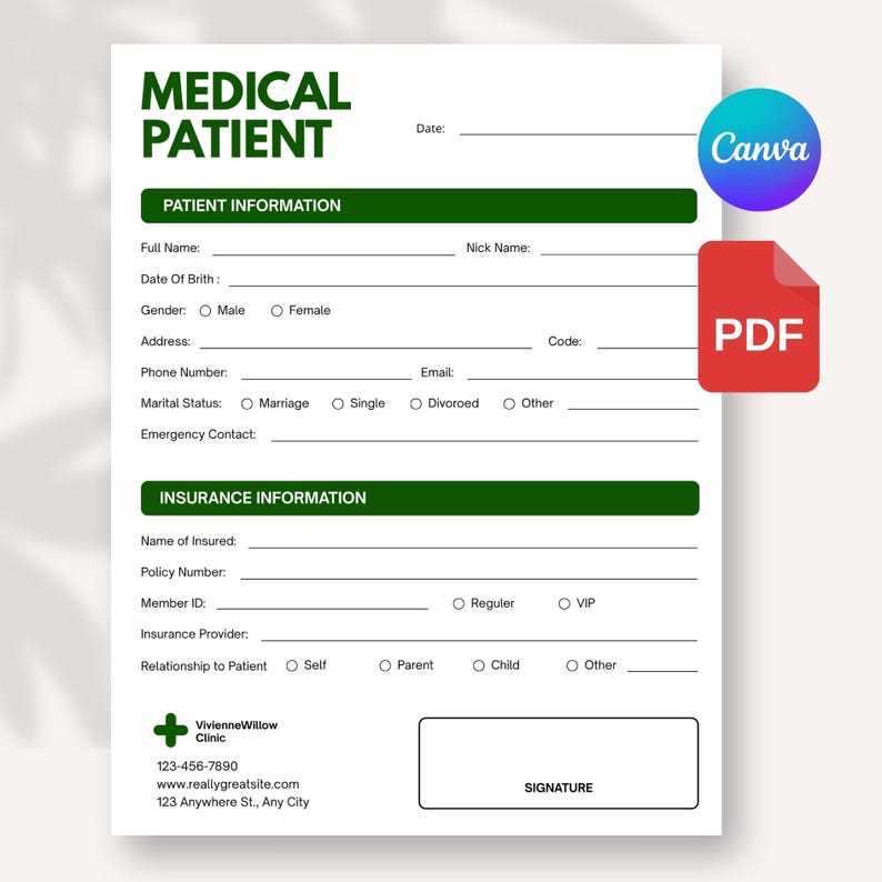 Medical Patient Intake Form Template | Editable Canva Clinic ...