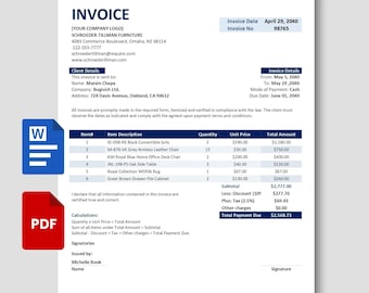 Editable Invoice Template for Business | Professional Billing Format | PDF & Word | Instant Download