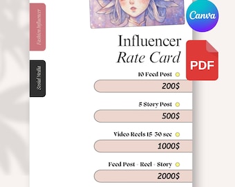 Fashion Influencer Preiskartenvorlage | Bearbeitbares Canva Pricing Sheet für Social Media | ästhetik Ersteller Media Kit | A4 & US Letter