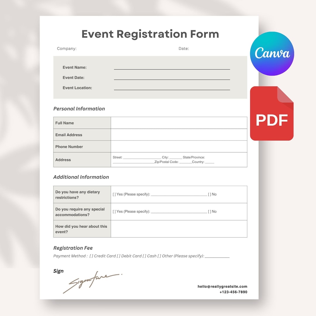Event Registration Form Template | Editable Canva | A4 & US Letter - Etsy