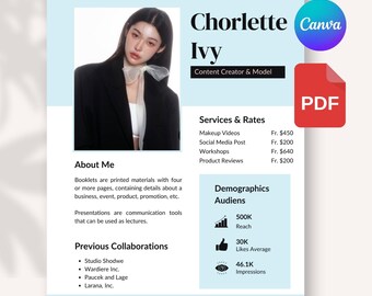 Moderne Influencer Media Kit Vorlage | Bearbeitbares Modell Portfolio & Preisliste |