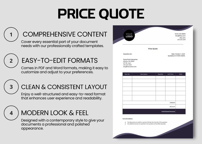 Editable Quotation Template - Simple Price Quote for Business - Clean ...