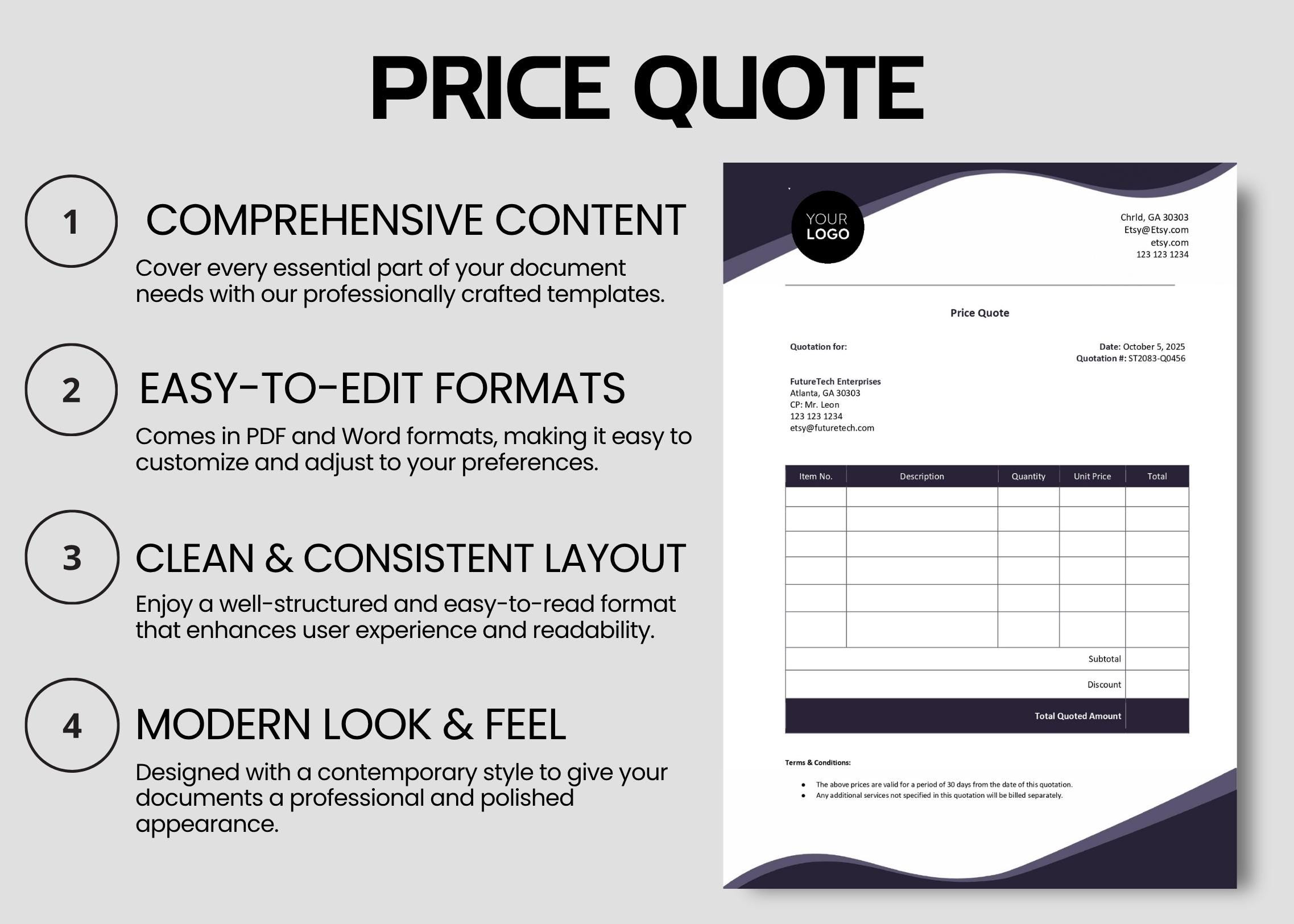 Publisher Quotation Simple Editable Quotation Template - Simple Price Quote for Business - Clean ...