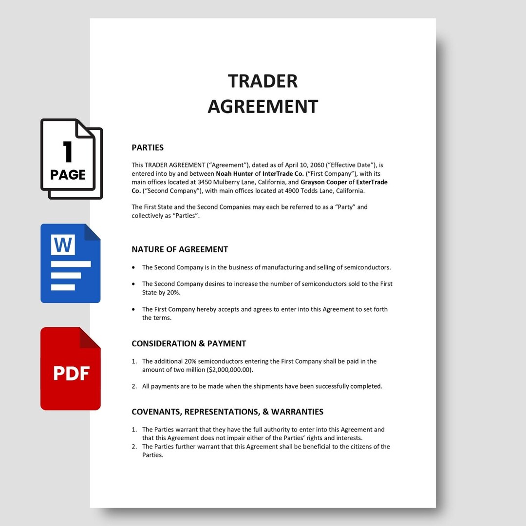 Trader Agreement Template | Editable Business Contract | PDF & Word ...