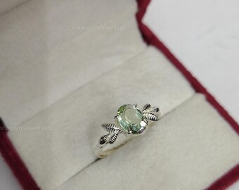 Prasiolite Ring | Green Amethyst Ring | Natural Look Gemstone Ring | Elegant Gift for Women