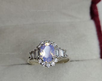 Opal Ring Gold | Oval Opal Engagement Ring | Rainbow Gemstone Ring | October Birthstone Jewelry