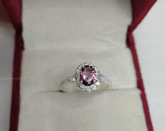 Rhodolite Garnet Ring 925 Sterling Silver Moissanite Diamnond Handmade Pink Purple Gemstone Ring Gift for Her