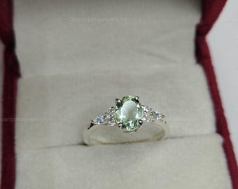 Oval Grün Amethyst Ring 14k Weißgold Handgemachte Verlobungsring Geschenk für Sie