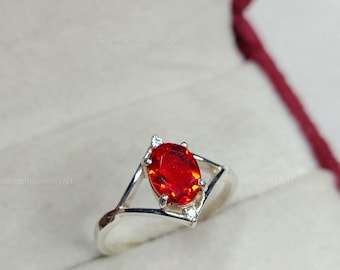Red Ruby Ring | July Birthstone Ring | Sterling Silver Ruby Engagement Ring | Dainty Solitaire Ring | Gift for Her