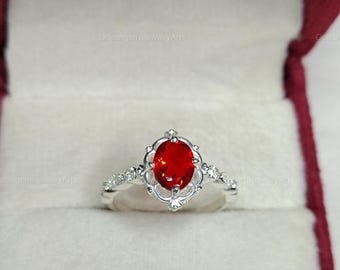 Engagement Ring for Women Red Ruby Ring Gemstone Jewelry Moissanite Diamond Ring