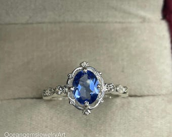 Tansanit Verlobungsring 14K Gold | Moissanite Diamant Halo Vorschlag Ring | Ovalschliff Dezember Geburtsstein | Ehering für Sie