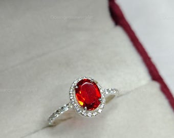 Red Ruby Ring | July Birthstone Ring | 14K Gold Ruby Engagement Ring | Dainty Ruby Promise Ring | Handmade Gemstone Jewelry Gift for Her