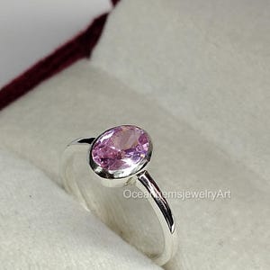 Rosa safirring förlovningsring vigselring 925 sterlingsilver uttalandering kvinnors smycken löfte ring bezel infattning ring