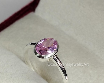 Pink Sapphire Ring Engagement Wedding Ring  925 Sterling Silver Statement ring women Jewelry Promise Ring Bezel setting Ring