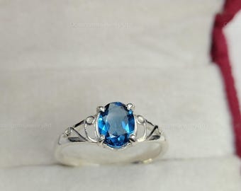 London Blue Topaz Engagement Ring, 14K Rose Gold Bridal Ring, Oval November Birthstone Wedding Ring, Unique Anniversary Gift for Her