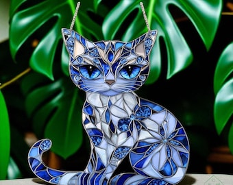 Atrapasueños para mascotas, amantes de los gatos, mosaico acrílico, arte de retrato, regalo hecho a mano, decoración colgante para ventana del hogar, atrapasol ligero