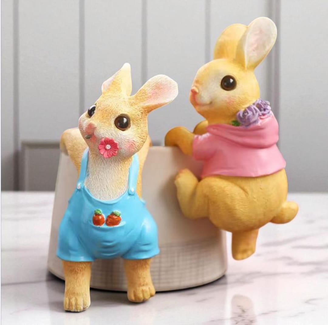 Garden Decor Whimsical Handcrafted Resin Bunny Rabbit Planter Hangers ...