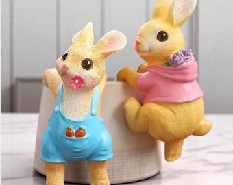 Figuras colgantes de conejo de resina hechas a mano para decoración de jardín, ideales para macetas y amantes de la naturaleza al aire libre.