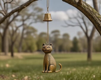 Campana de viento de gato de cobre: campana rústica de jardín, decoración colgante de metal para patio, jardín y balcón.