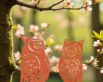Gerosteter Eulen Vogel aus Eisen Garten-Silhouetten – Eulen & Vögel | Rustikale Outdoor Yard Art | Verwittertes Metall Stahl Dekor