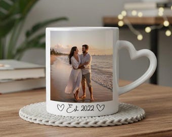 Personalised Photo Coffee Mug – Heart Handle, Valentine's Day Gift